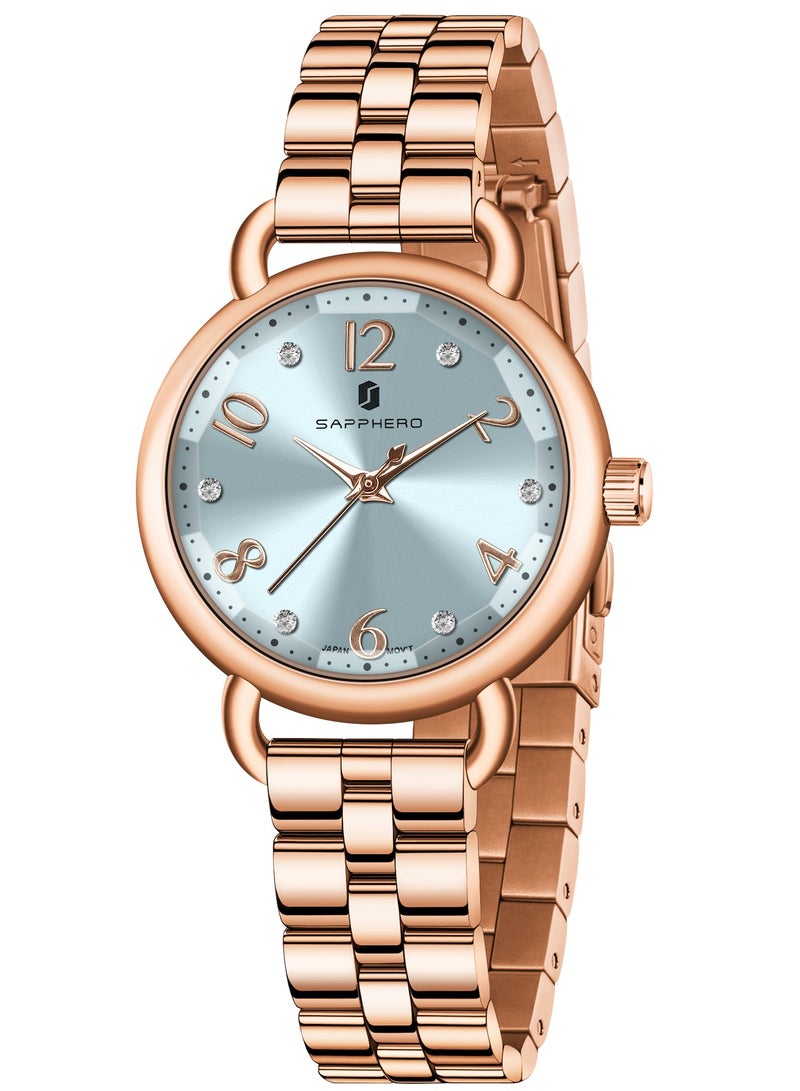 سافيرو ساعة سافيرو النسائية الفاخرة بسوار من الفولاذ المقاوم للصدأ، وحركة كوارتز بمؤشر، ومقاومة للماء حتى عمق 5 أمتار، هدية مثالية للنساء. - Image 1